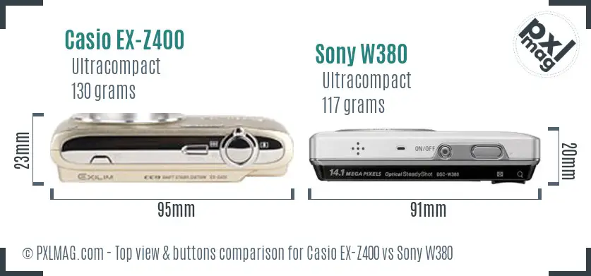Casio EX-Z400 vs Sony W380 top view buttons comparison