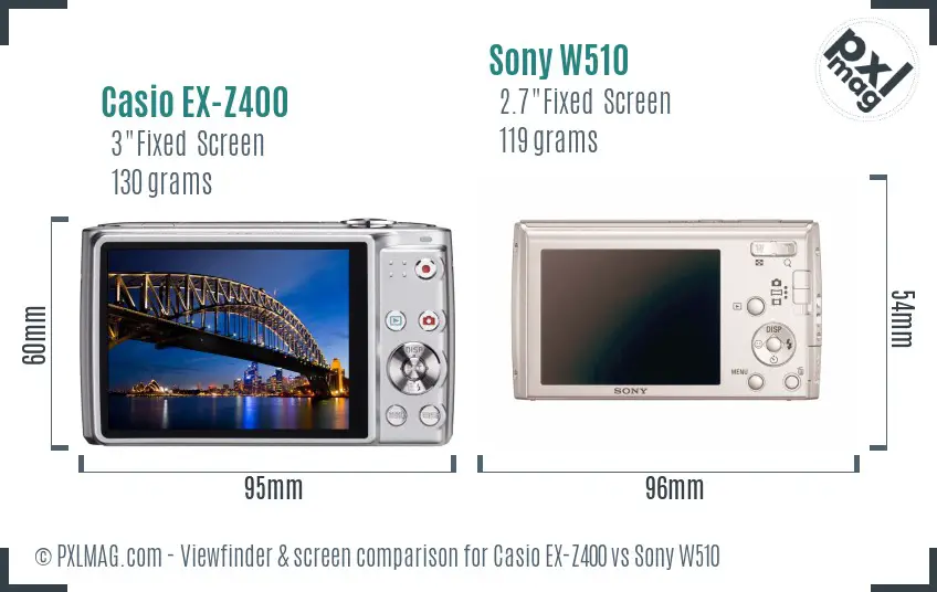 Casio EX-Z400 vs Sony W510 Screen and Viewfinder comparison