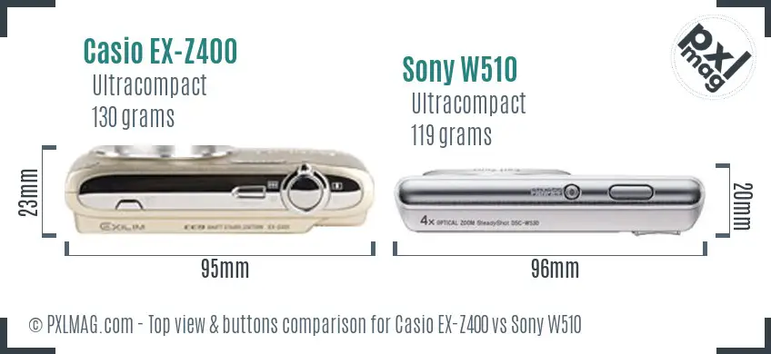 Casio EX-Z400 vs Sony W510 top view buttons comparison