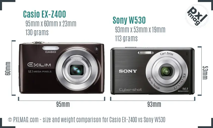 Casio EX-Z400 vs Sony W530 size comparison