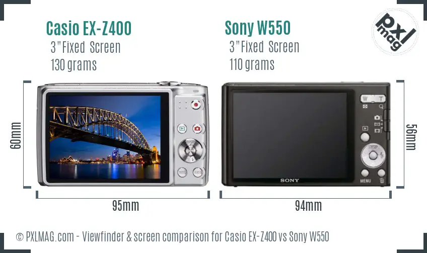 Casio EX-Z400 vs Sony W550 Screen and Viewfinder comparison