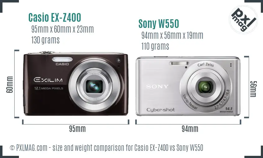 Casio EX-Z400 vs Sony W550 size comparison