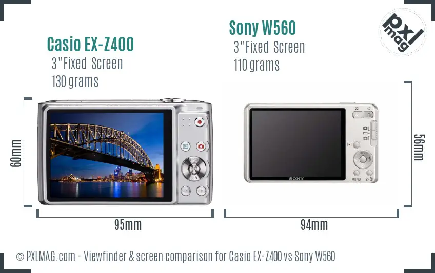 Casio EX-Z400 vs Sony W560 Screen and Viewfinder comparison