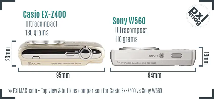 Casio EX-Z400 vs Sony W560 top view buttons comparison