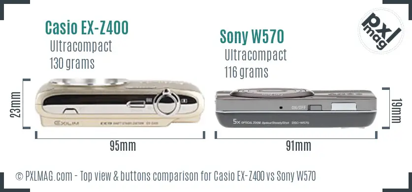 Casio EX-Z400 vs Sony W570 top view buttons comparison