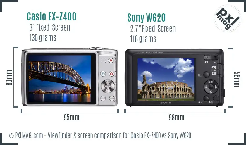 Casio EX-Z400 vs Sony W620 Screen and Viewfinder comparison