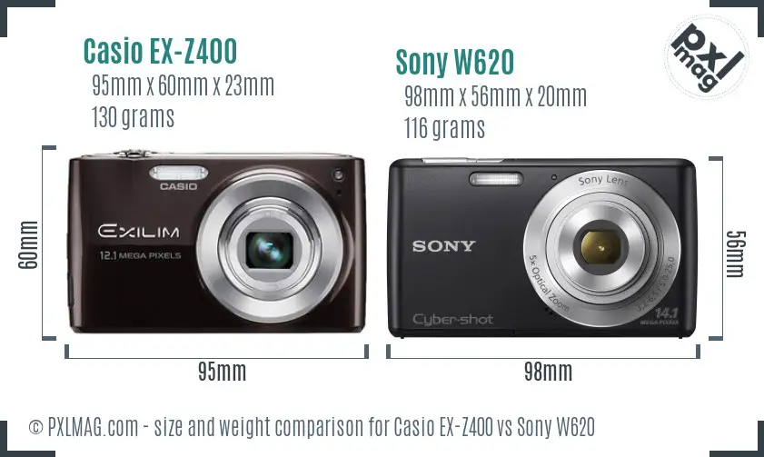 Casio EX-Z400 vs Sony W620 size comparison