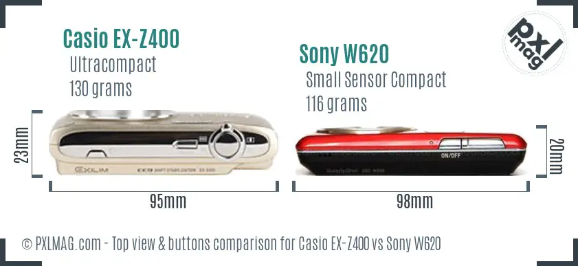 Casio EX-Z400 vs Sony W620 top view buttons comparison