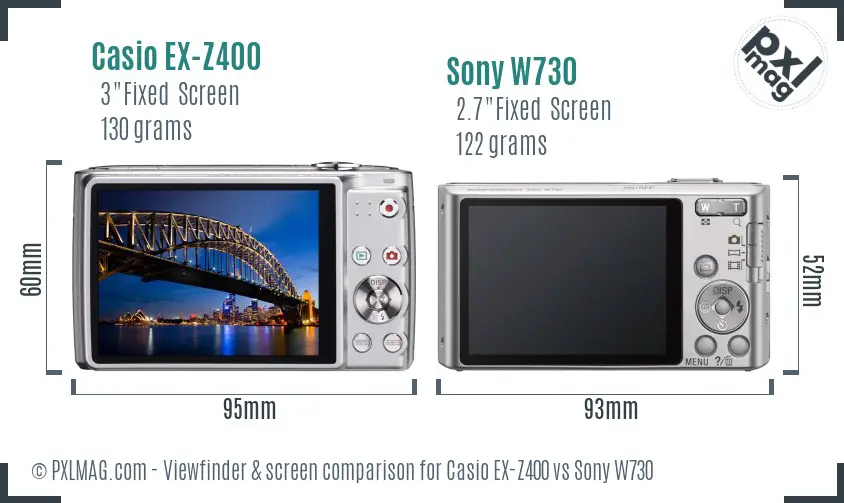 Casio EX-Z400 vs Sony W730 Screen and Viewfinder comparison Casio EX-Z400 vs Sony W730 Screen and Viewfinder comparison