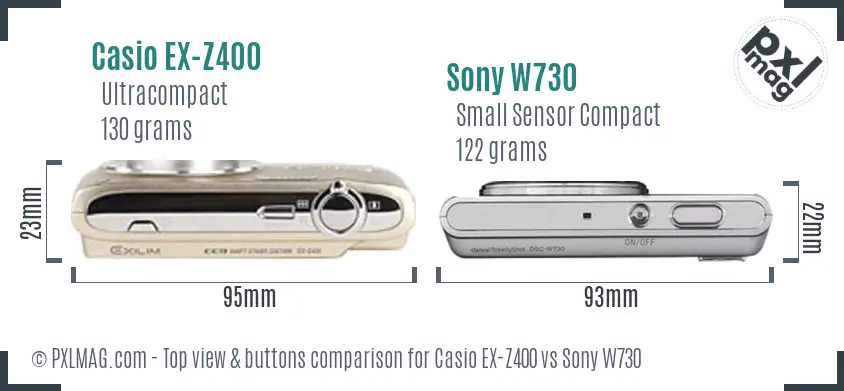 Casio EX-Z400 vs Sony W730 top view buttons comparison Casio EX-Z400 vs Sony W730 top view buttons comparison