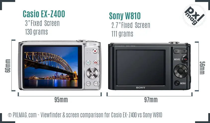 Casio EX-Z400 vs Sony W810 Screen and Viewfinder comparison
