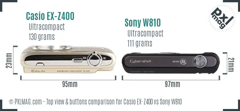 Casio EX-Z400 vs Sony W810 top view buttons comparison