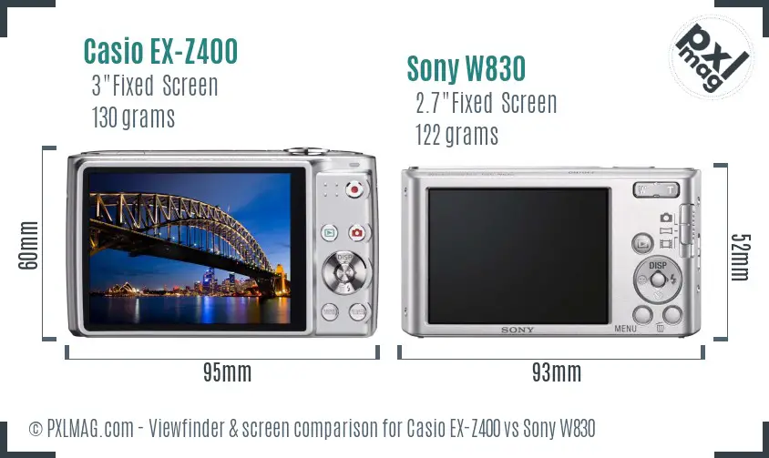 Casio EX-Z400 vs Sony W830 Screen and Viewfinder comparison