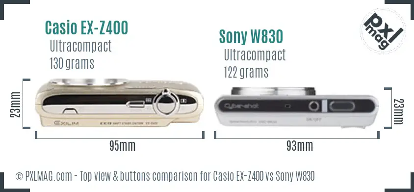 Casio EX-Z400 vs Sony W830 top view buttons comparison