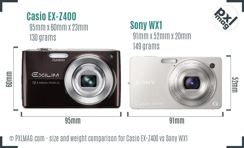 Casio EX-Z400 vs Sony WX1 size comparison