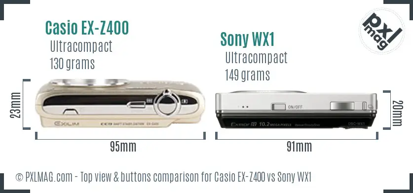 Casio EX-Z400 vs Sony WX1 top view buttons comparison