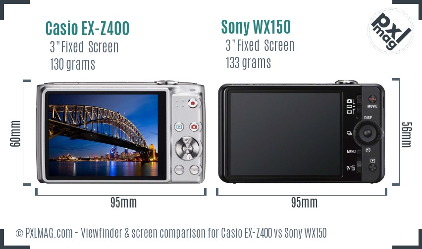 Casio EX-Z400 vs Sony WX150 Screen and Viewfinder comparison