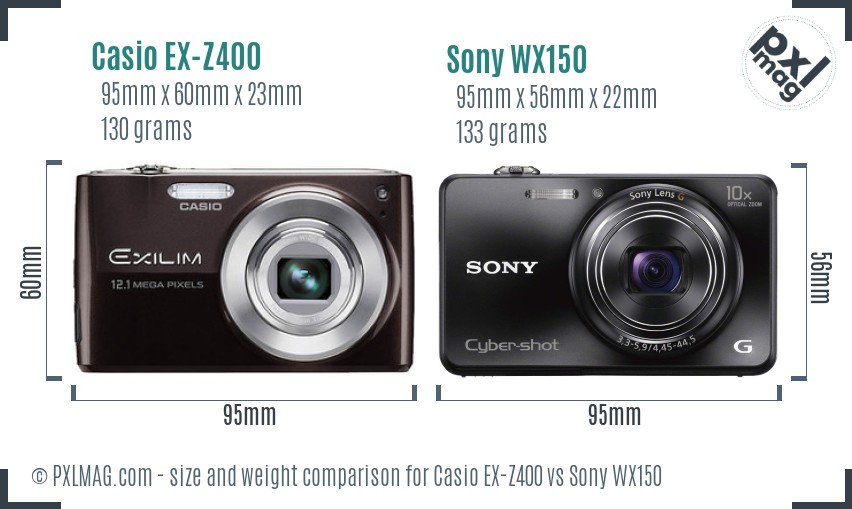 Casio EX-Z400 vs Sony WX150 size comparison Casio EX-Z400 vs Sony WX150 size comparison