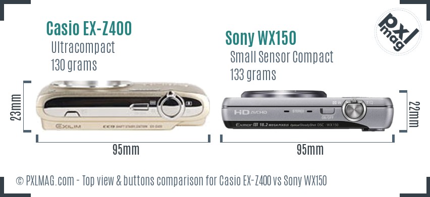 Casio EX-Z400 vs Sony WX150 top view buttons comparison