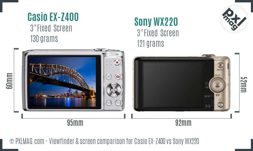 Casio EX-Z400 vs Sony WX220 Screen and Viewfinder comparison