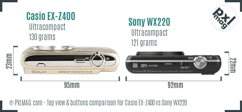 Casio EX-Z400 vs Sony WX220 top view buttons comparison