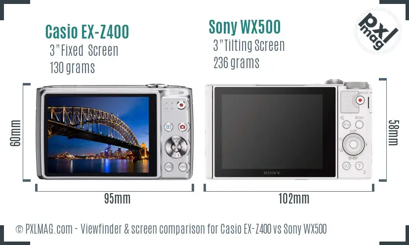 Casio EX-Z400 vs Sony WX500 Screen and Viewfinder comparison