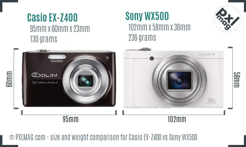 Casio EX-Z400 vs Sony WX500 size comparison