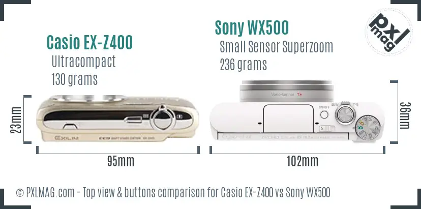 Casio EX-Z400 vs Sony WX500 top view buttons comparison