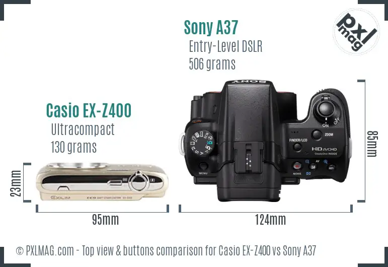 Casio EX-Z400 vs Sony A37 top view buttons comparison