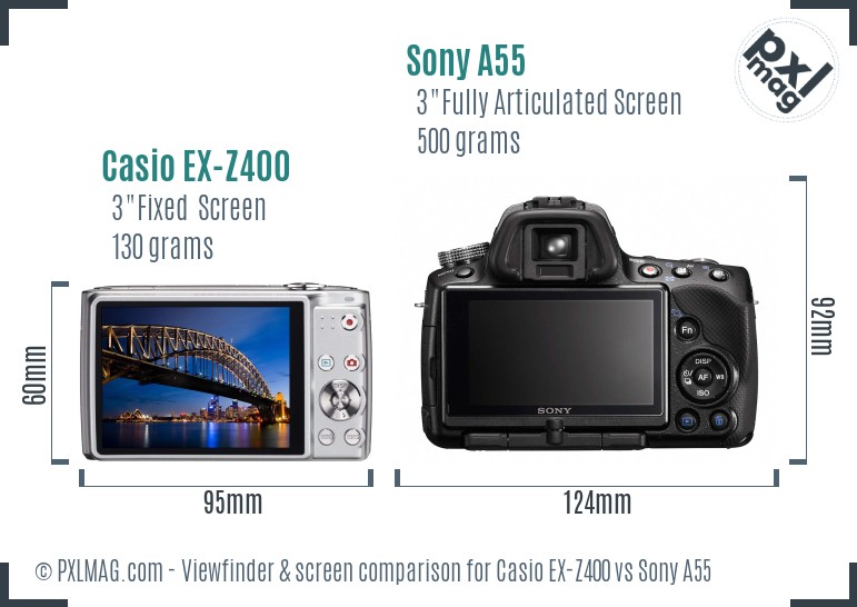 Casio EX-Z400 vs Sony A55 Screen and Viewfinder comparison