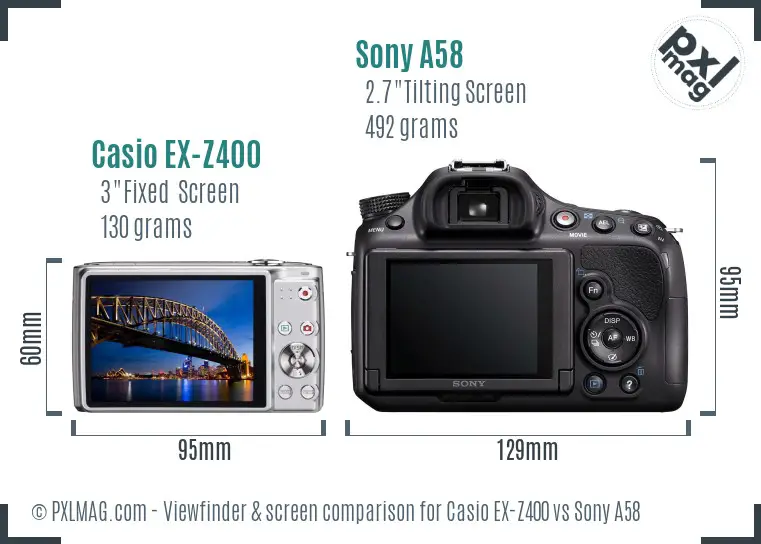 Casio EX-Z400 vs Sony A58 Screen and Viewfinder comparison