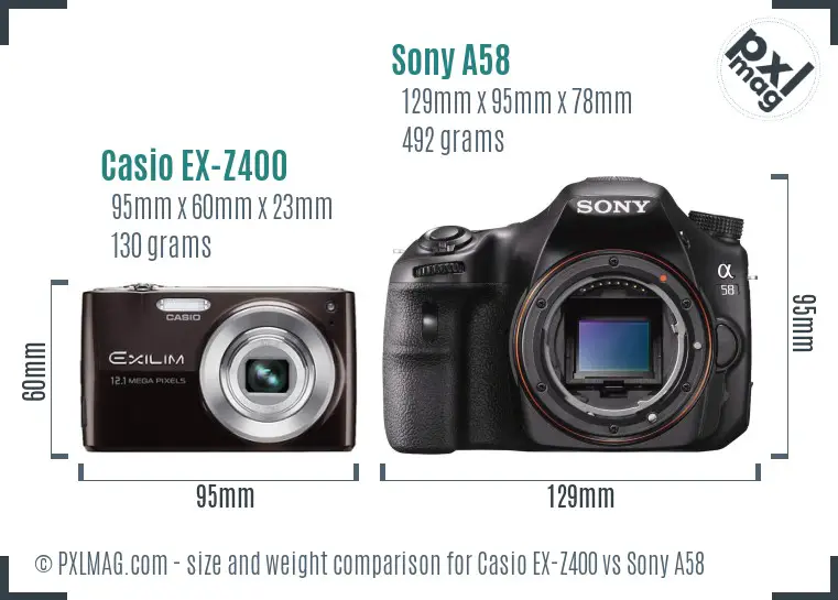 Casio EX-Z400 vs Sony A58 size comparison