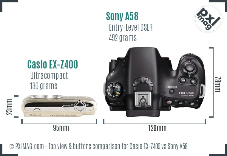 Casio EX-Z400 vs Sony A58 top view buttons comparison