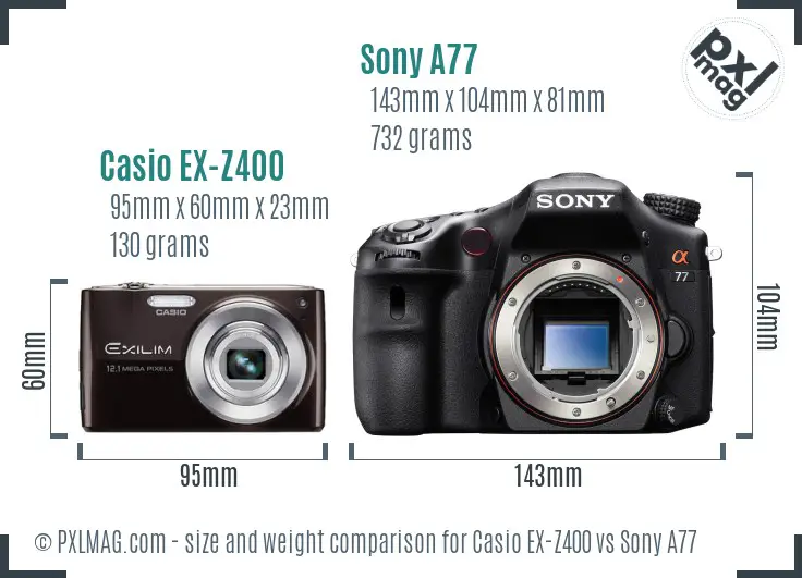 Casio EX-Z400 vs Sony A77 size comparison