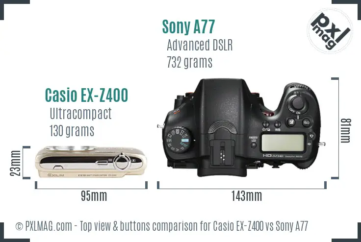 Casio EX-Z400 vs Sony A77 top view buttons comparison