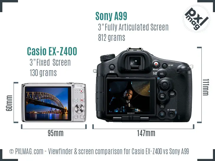 Casio EX-Z400 vs Sony A99 Screen and Viewfinder comparison