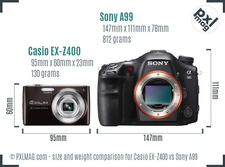 Casio EX-Z400 vs Sony A99 size comparison