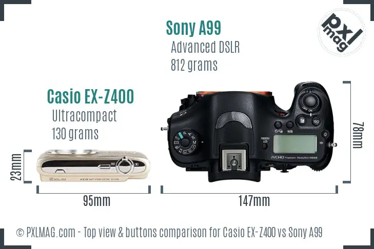 Casio EX-Z400 vs Sony A99 top view buttons comparison