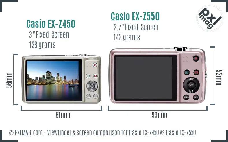 Casio EX-Z450 vs Casio EX-Z550 Screen and Viewfinder comparison