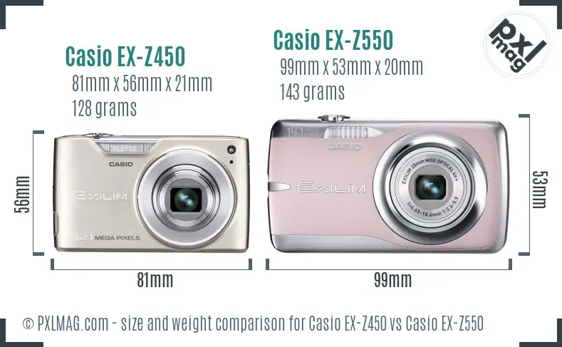 Casio EX-Z450 vs Casio EX-Z550 size comparison