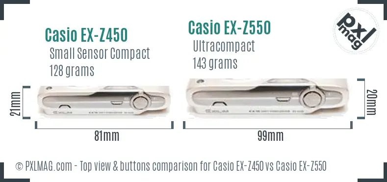 Casio EX-Z450 vs Casio EX-Z550 top view buttons comparison