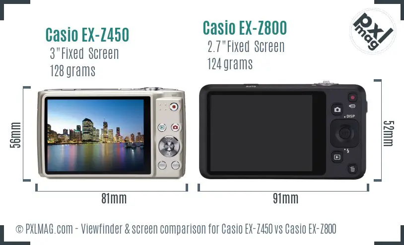 Casio EX-Z450 vs Casio EX-Z800 Screen and Viewfinder comparison