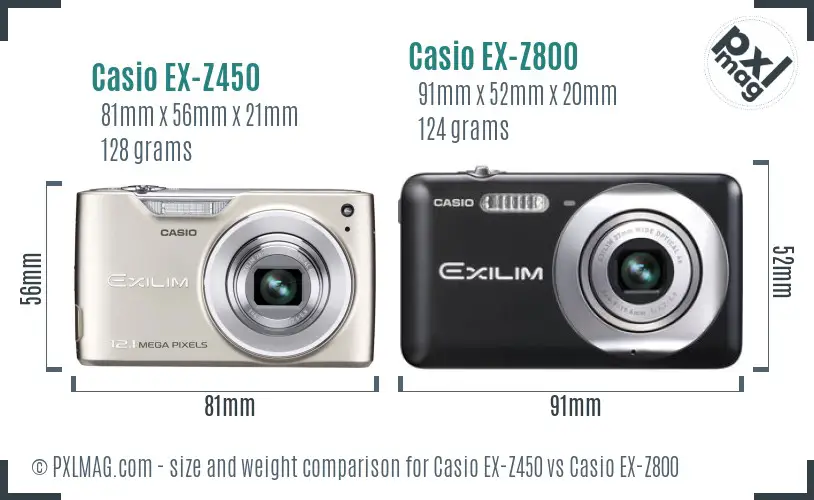 Casio EX-Z450 vs Casio EX-Z800 size comparison
