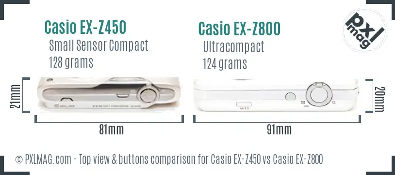 Casio EX-Z450 vs Casio EX-Z800 top view buttons comparison