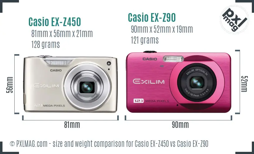 Casio EX-Z450 vs Casio EX-Z90 size comparison