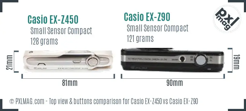 Casio EX-Z450 vs Casio EX-Z90 top view buttons comparison