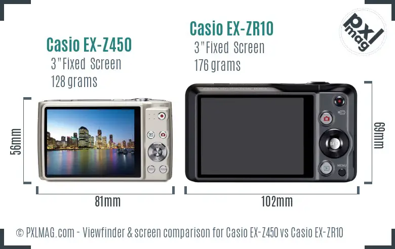 Casio EX-Z450 vs Casio EX-ZR10 Screen and Viewfinder comparison