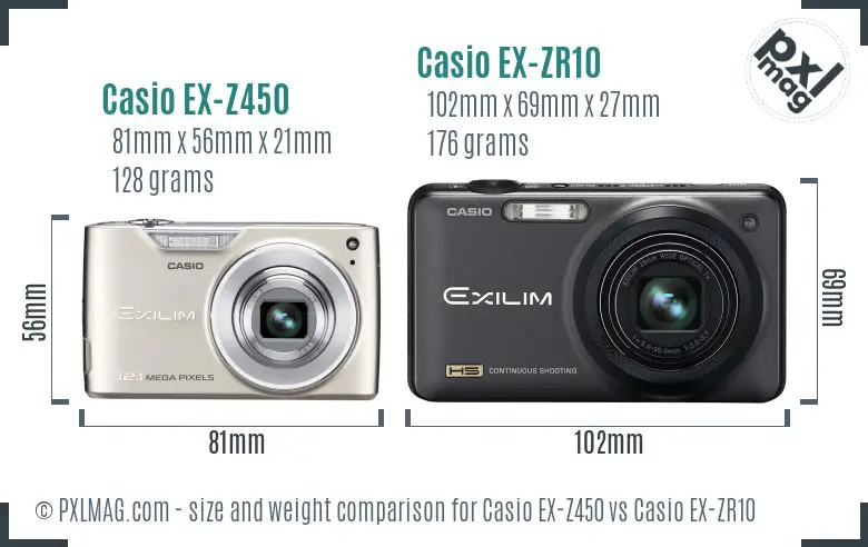 Casio EX-Z450 vs Casio EX-ZR10 size comparison