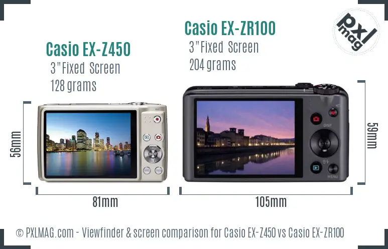Casio EX-Z450 vs Casio EX-ZR100 Screen and Viewfinder comparison
