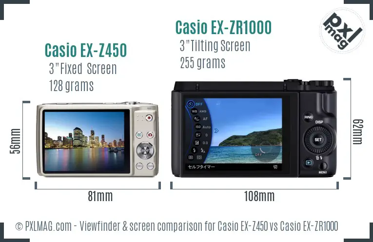 Casio EX-Z450 vs Casio EX-ZR1000 Screen and Viewfinder comparison